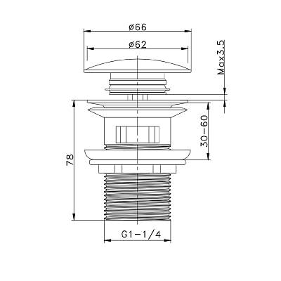 Донный клапан Raglo R600.03.06, с переливом, цвет черный, click/clack, 66 мм, латунь, для раковины/умывальника 