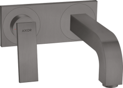 Смеситель для раковины Axor Citterio, однорычажный с рычаговой рукояткой, настенный/встраиваемый, скрытого монтажа, фиксированный излив, длина излива 22 см, керамический, латунь, цвет шлифованный черный хром, с панелью