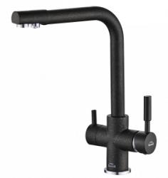 Смеситель для кухни/мойки ZorG Steel Hammer 552, под фильтр, однорычажный, поворотный, керамический картридж, длина излива 302 мм, латунь, цвет черный/хром