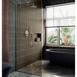 Душевая перегородка MaybahGlass, 195х69 см, бронзовое стекло/узкий профиль хром матовый, правая/левая, плоская (панель), из закаленного стекла, (ограждение без поддона) стеклянная, правосторонная/левосторонная, универсальная