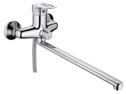 Смеситель для ванны/душа LEDEME настенный, однорычажный, поворотный, латунный, длина излива 400 мм, латунь, цвет хром