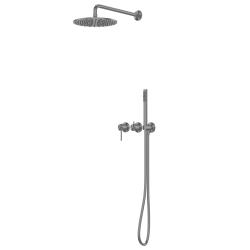 Душевая система ABBER Wasser Kreis 316, встраиваемая, цвет оружейная сталь брашированная, комплект: однорычажный, смеситель/тропический душ (с верхней лейкой)/лейка/шланг, встраиваемый (скрытый) монтаж