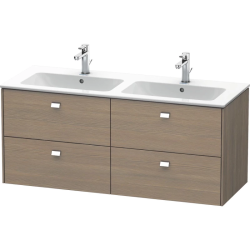 Тумба под раковину Duravit Brioso, 129х47,9x55,3 см, подвесная, 4 выдвижных ящика, ДСП, цвет: дуб терра/хром, шкафчик навесной, механизм доводчика, прямоугольная, правая/левая, в ванную комнату