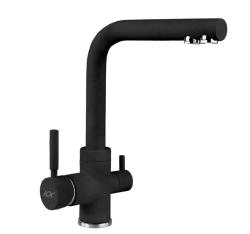Смеситель для кухни/мойки Ukinox, с подключением фильтра для питьевой воды, однорычажный, поворотный, керамический, длина излива 224 мм, латунь, цвет черный