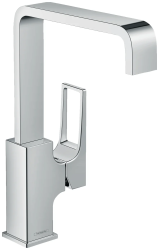 Смеситель для раковины Hansgrohe Metropol 230 с рукояткой-петлей, однорычажный, поворотный излив, длина 16,5 см, керамический, латунь, цвет хром, со сливным клапаном Push-Open