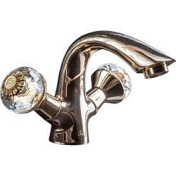 Смеситель для раковины/умывальника Boheme Flora, двухвентильный, неповоротный, керамический, длина излива 116 мм, латунь, цвет золото