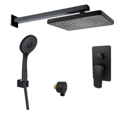 Душевая система Aquatek Вега встраиваемая, цвет черный матовый, комплект: смеситель/тропический душ (с верхней лейкой)/лейка/шланг, латунь, скрытого монтажа
