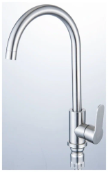 Смеситель для кухни/мойки Potato P303S, однорычажный, поворотный, керамический, длина излива 195 мм, нержавеющая сталь, цвет сатин