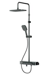 Душевая система AM.PM Func, высота 1460 мм, цвет черный, комплект: однорычажный смеситель с изливом/тропический душ (с верхней лейкой)/стойка/лейка/шланг, наружного монтажа