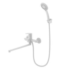 Смеситель для ванны/душа Milardo Rora настенный, однорычажный, поворотный, излив 350 мм, керамический, латунь, цвет белый матовый RORWT00M10