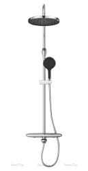 Душевая система ROSE, высота 820/1480 мм, цвет хром, комплект: однорычажный, смеситель термостатический, с каскадным изливом/тропический душ (с верхней лейкой)/стойка/лейка/шланг, наружного монтажа,