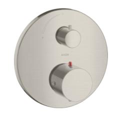 Смеситель для душа Axor Starck, термостатический, с запорным вентилем, скрытого монтажа, настенный, без излива/шланга/лейки, круглый, латунный, цвет под сталь, с термостатом, встроенный/встраиваемый/термостатный