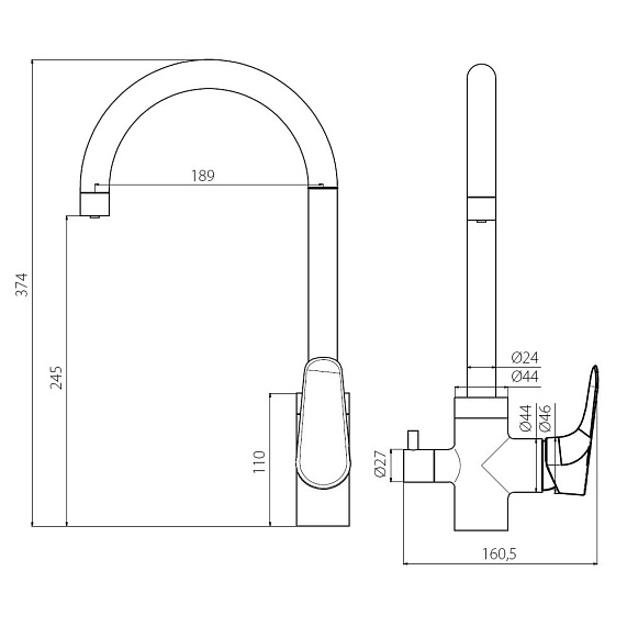 Смеситель для кухни/мойки Damixa Merkur однорычажный, с каналом питьевой воды, керамический, с высоким изливом, длина 189 мм, поворотный, нержавеющая сталь, цвет хром