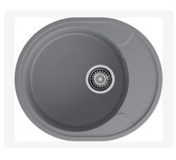 Мойка GranFest URBAN 857L, 57х48 см, врезная, кварц, овальная, цвет темно-серый, без отверстия под смеситель, слив-перелив, с крылом, оборачиваемая, для кухни