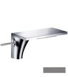 Смеситель для раковины Axor Massaud 110, однорычажный, фиксированный прямоугольный излив, длина излива 10 см, керамический, латунь, цвет шлифованный черный хром, с незапираемым сливным набором