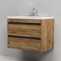 Тумба с раковиной 75 AM.PM Pulse размер 760x420x580 мм, подвесная, цвет светлое дерево, 2 выдвижных ящика, прямоугольная