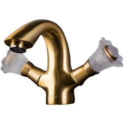 Смеситель для раковины/умывальника Boheme Camelia, двухвентильный, неповоротный, керамический, длина излива 116 мм, латунь, цвет бронза