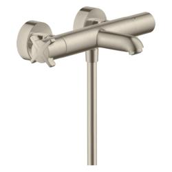 Смеситель для ванны Axor Citterio E, термостатический, внешнего/наружнего монтажа, настенный, неповоротный, латунный, длина излива 17,7 см, цвет шлифованный никель, без душевого шланга/лейки