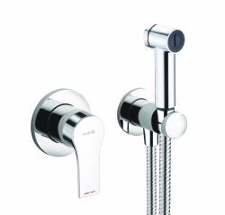 Смеситель с гигиеническим душем KLUDI ZENTA со встраиваемой частью, однорычажный, керамический, без излива, с гибким шлангом/лейкой, латунь, цвет хром 489980565