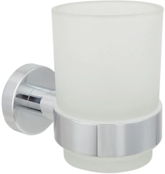 Стакан с держателем Aquatek Вега настенный, латунь/стекло, округлый, для душа/ванны/зубных щеток, в ванную комнату, цвет: хром