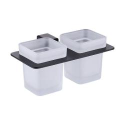 Стакан с держателем Raglo R301.08.06 двойной, с держателем, настенный, нержавеющая сталь/стекло, для зубных щеток в ванную/туалет/душевую кабину, цвет черный