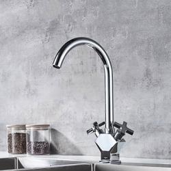 Смеситель для кухни/мойки Ledeme H84 двухвентильный, керамический, с высоким поворотным изливом, латунь, цвет хром, кухонный, хромированный, вертикальный, кран, комплект, сантехника, водопроводные, размер, характеристики, высота, расстояние, длина