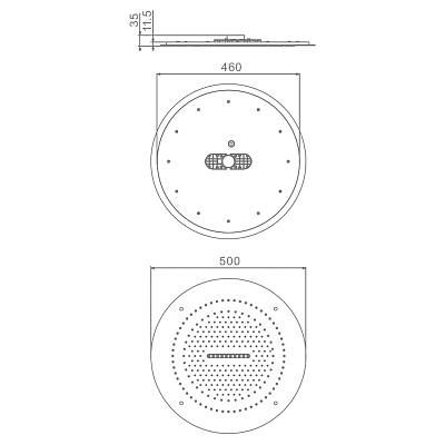 Верхний душ Raglo R452.04.09 потолочный, 2 режима, размер 500 мм, круглый, нержавеющая сталь, цвет графит, для душа/ванной, на потолок