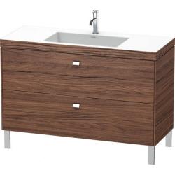 Тумба c раковиной Duravit Brioso, 120х48х70,1 см, напольная, 2 выдвижных ящика, ДСП, цвет: орех темный/хром /Vero Air, мебельная, прямоугольная, цвет белый, фарфоровая, без отверстия под смеситель, без перелива