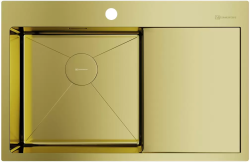 Мойка кухонная Omoikiri Akisame 78-LG-L, 51х78 см, врезная, из нержавеющей стали, прямоугольная, цвет светлое золото, с отверстием под смеситель, с крылом справа, слив-перелив, врезная в столещницу, для кухни