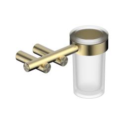 Стакан с держателем ABBER Osten 316 для зубных щеток, настенный, нержавеющая сталь/стекло, в ванную, цвет матовое стекло/золото брашированное AA1860BG