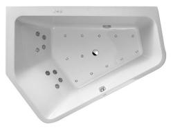 Ванна Duravit Paiova 5 190х140 см гидромассажная, пристенная, акриловая, цвет: белый, с рамой/сливом-переливом/фронтальной панелью, асимметричная/угловая, с системой гидромассажа Combi-System P, c двумя наклонами для спины, левая