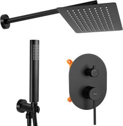 Душевая система встраиваемая REA OVAL, цвет черный матовый, комплект: смеситель/тропический душ (с верхней лейкой)/лейка/шланг