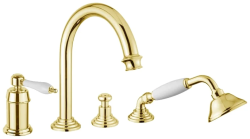 Смеситель для ванны/душа Cezares Aphrodite, на борт ванны, однорычажный, поворотный, длина 199 мм, керамический, латунь, цвет золото 24 карат