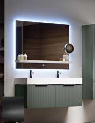 Тумба под раковину Cezares Premium Plisse 120, 120х44х25 см, подвесная, 2 выдвижных ящика, МДФ, цвет: черный матовый, шкафчик навесной, механизм доводчика, прямоугольная