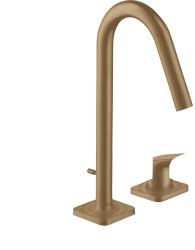 Смеситель для раковины/умывальника Axor Citterio M 160, на 2 отверстия, однорычажный, фиксированный излив, длина излива 13,5 см, керамический, латунь, цвет шлифованная бронза, со сливным гарнитуром