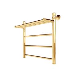 Полотенцесушитель 600х500 мм Indigo Line LLSHW60-50GDPK3 1"дюйм, водяной, с полкой, нижнее подкл, из нержавеющей стали, форма лесенка, настенный, цвет золото, для ванны, вертикальный