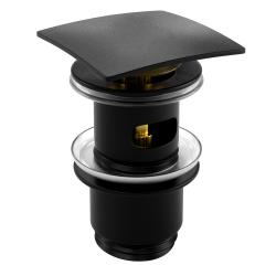 Донный клапан WasserKRAFT Abens, с переливом, клик-клак/clik-clack, цвет: черный матовый, латунь, квадратный, для раковины/умывальника, в ванну/ванную комнату