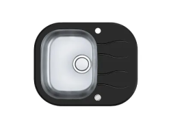 Мойка кухонная ALVEUS WAVE UP 10 62х50х17,5 см, врезная/встраиваемая сверху, с крылом, закаленное стекло/нержавеющая сталь, прямоугольная, цвет черный, с отверстием под смеситель