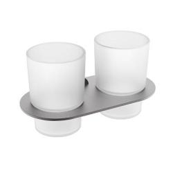 Стакан с держателем Raglo R300.08.09 двойной, с держателем, настенный, нержавеющая сталь/стекло, для зубных щеток в ванную/туалет/душевую кабину, цвет графит