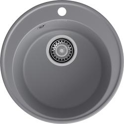 Мойка GranFest QUARZ 08, 47,9х47,9 см, врезная, кварц, круглая, цвет темно-серый, с отверстием под смеситель, слив-перелив, без крыла, для кухни