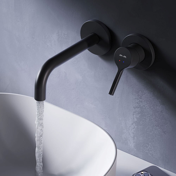 Смеситель для раковины/умывальника AM.PM X-Joy S, встраиваемый, однорычажный, неповоротный, керамический, длина излива 208 мм, латунь, цвет черный