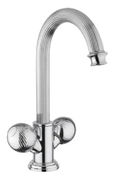 Смеситель для раковины Cezares Olimp, двухвентильный, высокий, длина излива 155 мм, поворотный, керамический, латунь, цвет хром, с донным клапаном