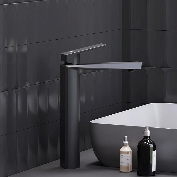 Смеситель для раковины/умывальника Damixa Merkur высокий, однорычажный, неповоротный, керамический, длина излива 169 мм, латунь, цвет черный