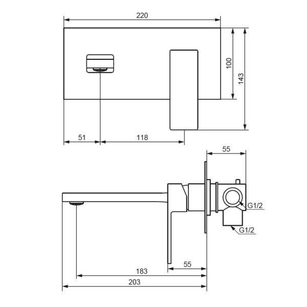 Смеситель для раковины/умывальника Damixa Gala, встраиваемый, однорычажный, неповоротный, керамический, длина излива 183 мм, латунь, цвет хром