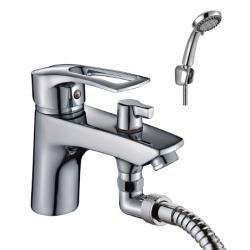 Смеситель для ванны/душа Rossinka, на борт ванны, однорычажный, неповоротный, длина излива 147 мм, керамический, латунь, цвет хром