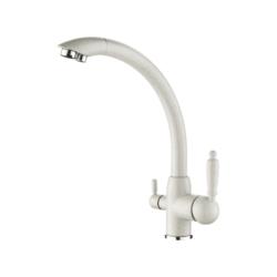 Смеситель для кухни/мойки LEDEME со встроенным фильтром (краном) под питьевую воду, однорычажный, поворотный, латунный, длина излива 227 мм, латунь, цвет белый матовый