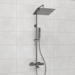 Душевая система WasserKRAFT, высота 840-1150 мм, цвет хром, комплект: термостатический смеситель/излив/тропический душ (с верхней лейкой)/стойка/лейка/шланг, наружного монтажа
