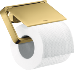 Держатель для туалетной бумаги Axor Universal Accessories, с крышкой, настенный, металлический, форма прямоугольная, для рулона туалетной бумаги, в ванную/туалет, цвет полированное золото, к стене