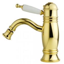 Смеситель для биде Migliore Oxford, термостатический, неповоротный, длина 135 мм, керамический, латунь, цвет золото/белый