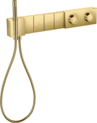 Смеситель для душа Axor Edge 610/100, термостатический, с алмазной огранкой, скрытого монтажа, 4 потребителя, настенный, без излива, с держателем/шлангом для душа/лейкой, прямоугольный, латунный, цвет полированное золото, с термостатом